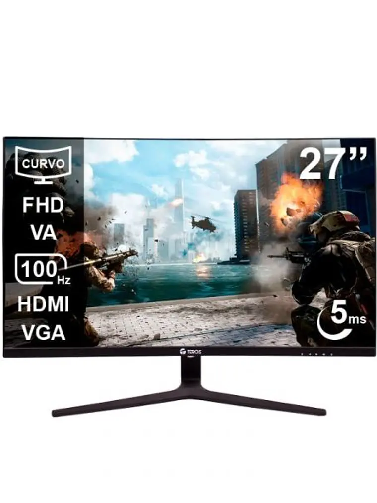 Monitor Curvo Teros TE-2731S 27 Pulgadas Full HD 100Hz Panel VA HDMI VGA para Oficina y Hogar 1