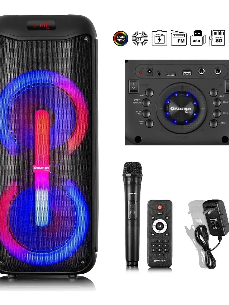 Parlante Torre Maxtron Collins MX335V Bluetooth 2 Bocinas 8 Karaoke Luces LED 1