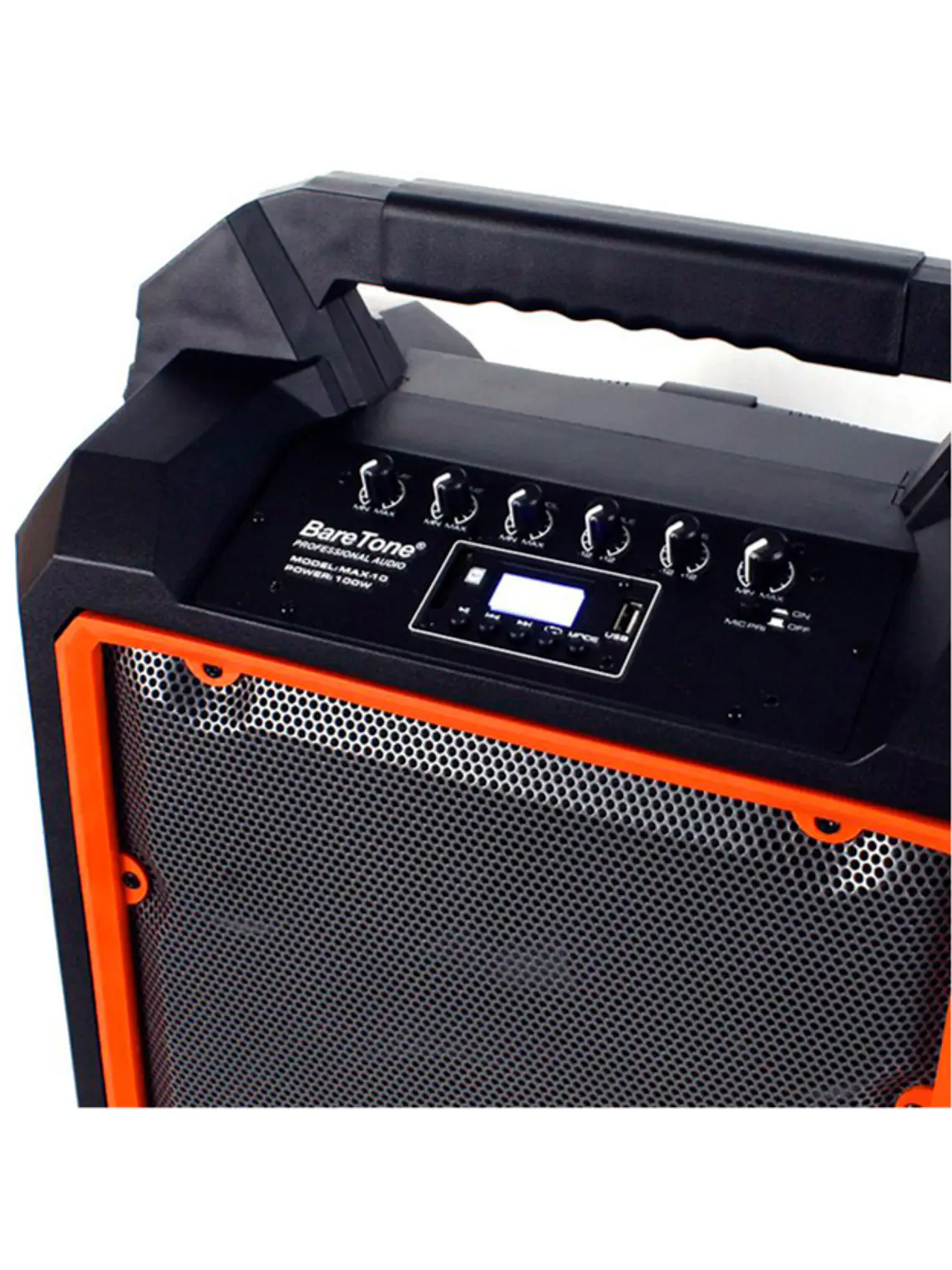 Parlante Portátil Baretone MAX-10M 100W Bluetooth con 2 Micrófonos Inalámbricos Karaoke 4