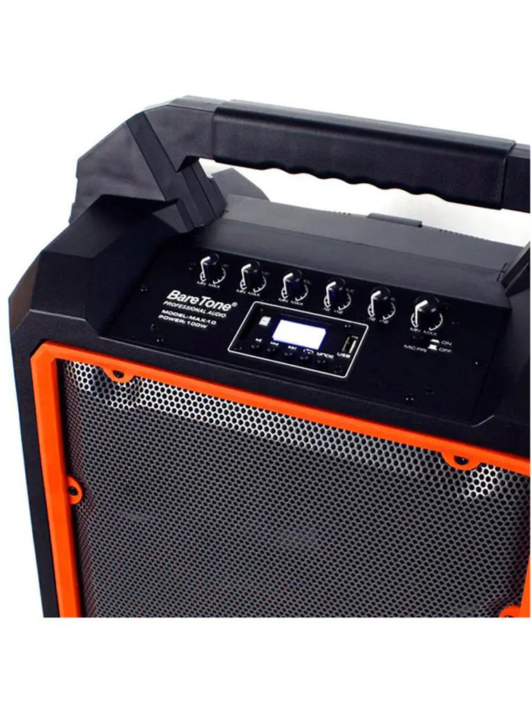Parlante Portátil Baretone MAX-10M 100W Bluetooth con 2 Micrófonos Inalámbricos Karaoke 4