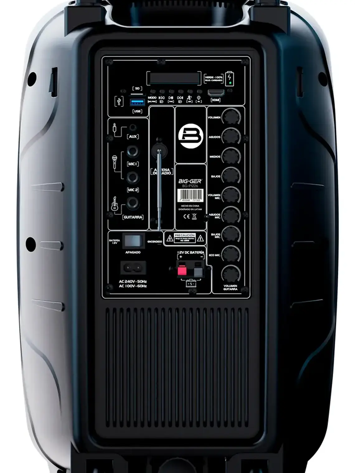 Parlante Bigger BG-P1226 12 Pulgadas Bluetooth con Micrófonos Inalámbricos 30W RMS Recargable 5