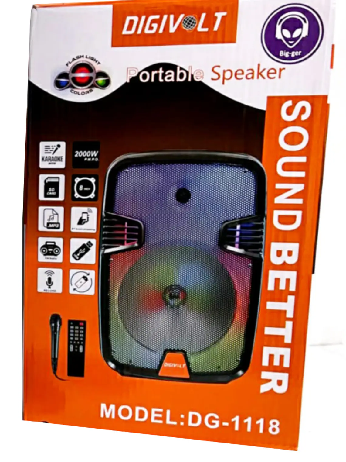 Parlante Bluetooth Digivolt DG-1118 Portátil con Luces LED USB FM Karaoke y Entrada Micro SD 1