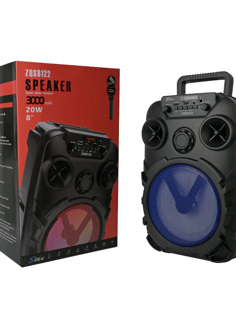 Altavoz Portátil Bluetooth SING-E ZQS8122 de 8 Pulgadas con Luces LED, Micrófono y Ruedas para Karaoke y Fiestas 2