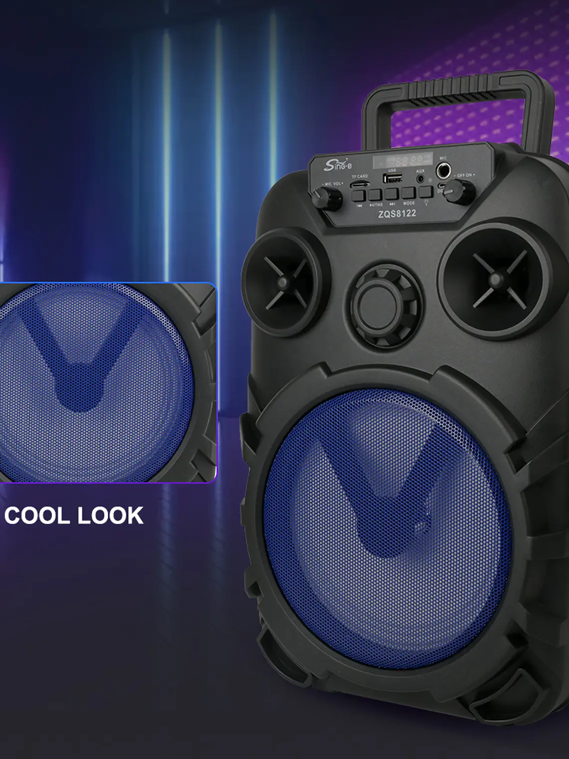 Altavoz Portátil Bluetooth SING-E ZQS8122 de 8 Pulgadas con Luces LED, Micrófono y Ruedas para Karaoke y Fiestas 5