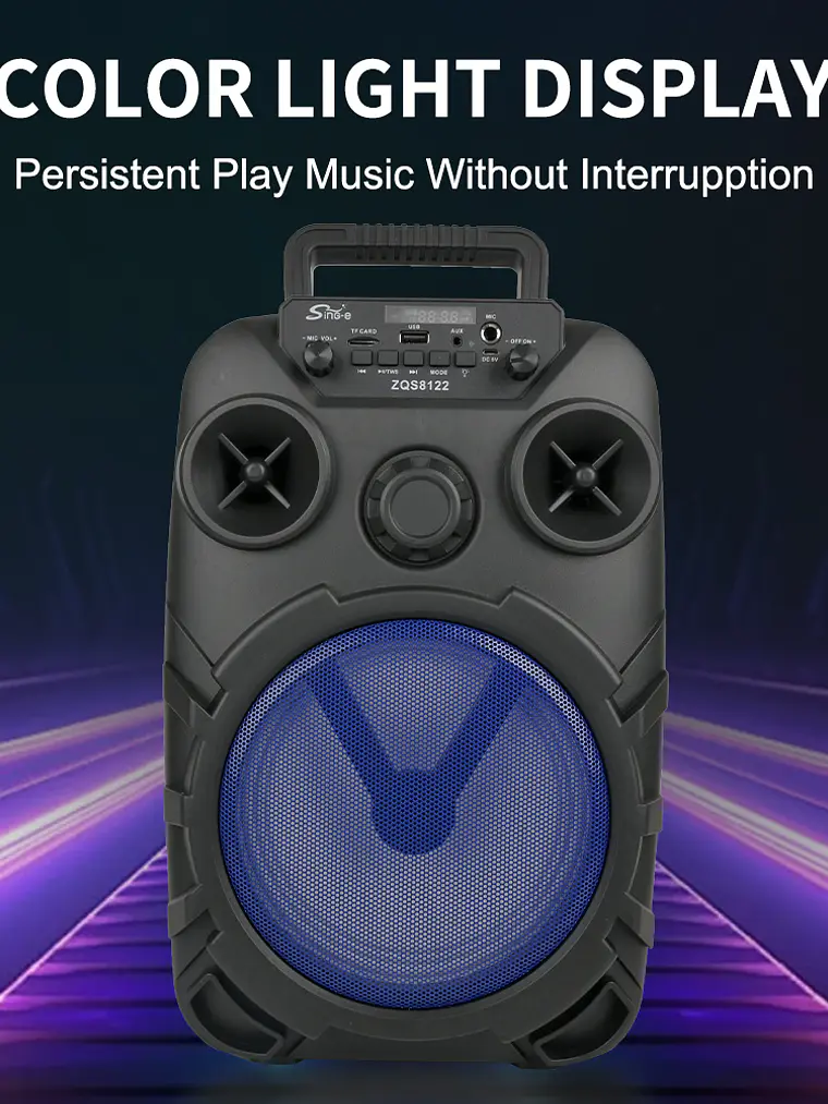 Altavoz Portátil Bluetooth SING-E ZQS8122 de 8 Pulgadas con Luces LED, Micrófono y Ruedas para Karaoke y Fiestas 7