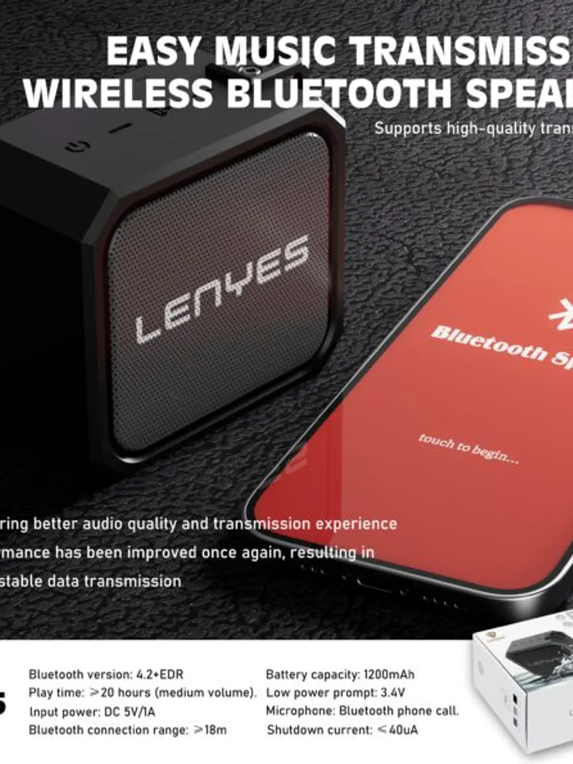 Parlante Bluetooth Lenyes S105 Portátil 5W IPX7 Resistente al Agua con Tecnología TWS y 8 Horas de Batería 4