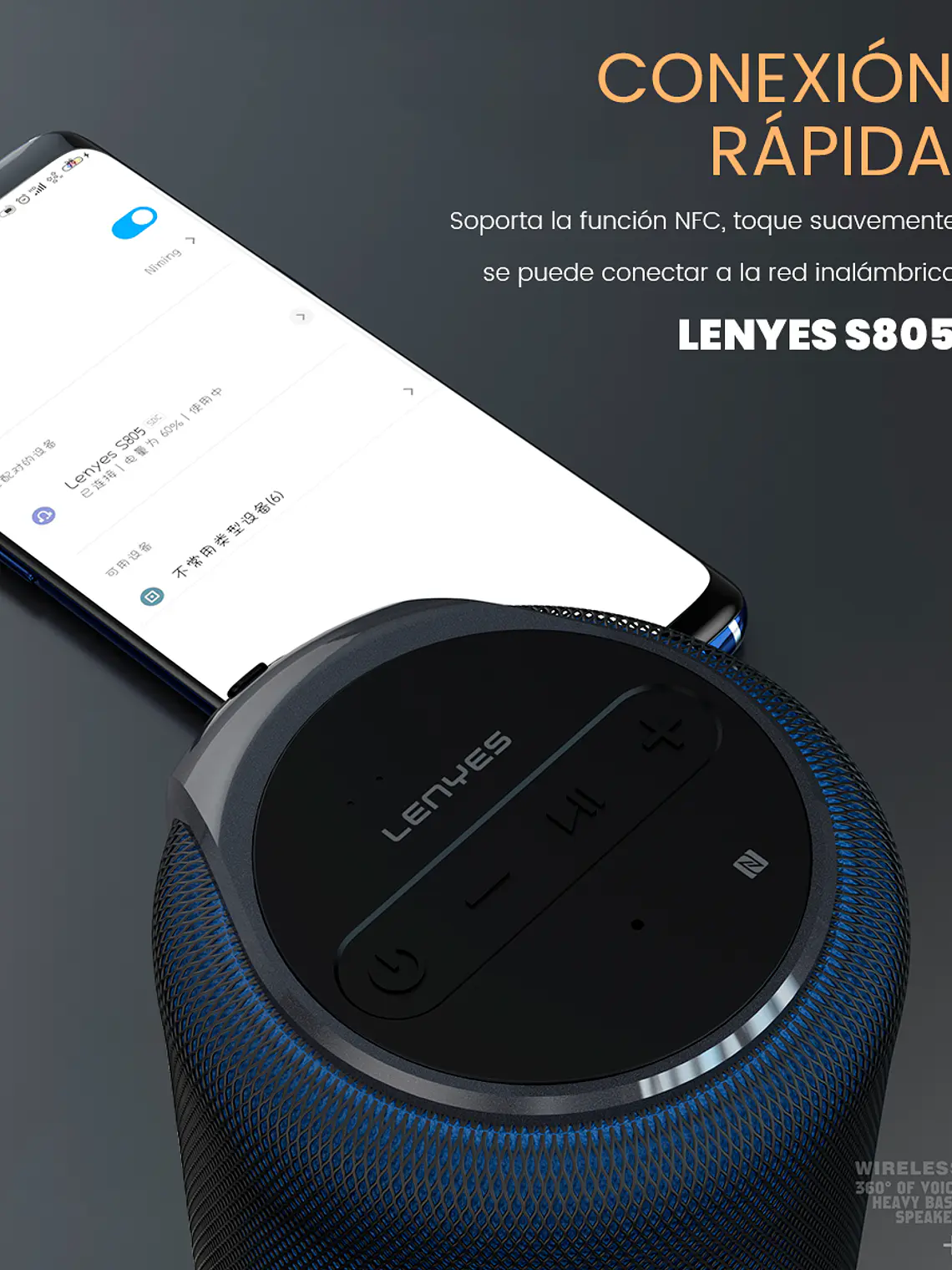 Parlante Bluetooth Portátil Lenyes S805 15W RMS Sonido 360 Grados Color Azul 4