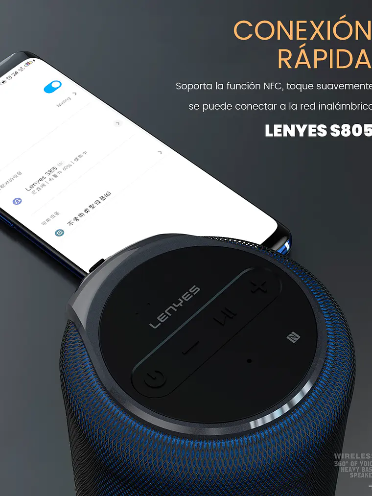 Parlante Bluetooth Portátil Lenyes S805 15W RMS Sonido 360 Grados Color Azul 4