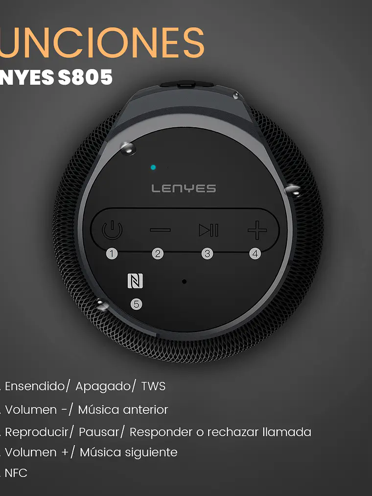 Parlante Bluetooth Portátil Lenyes S805 15W RMS Sonido 360 Grados Color Azul 6