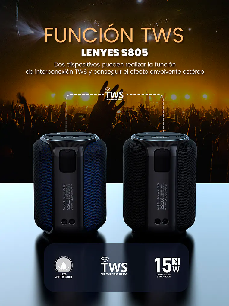 Parlante Bluetooth Portátil Lenyes S805 15W RMS Sonido 360 Grados Color Azul 8