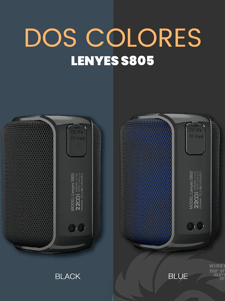 Parlante Bluetooth Portátil Lenyes S805 15W RMS Sonido 360 Grados Color Azul 9