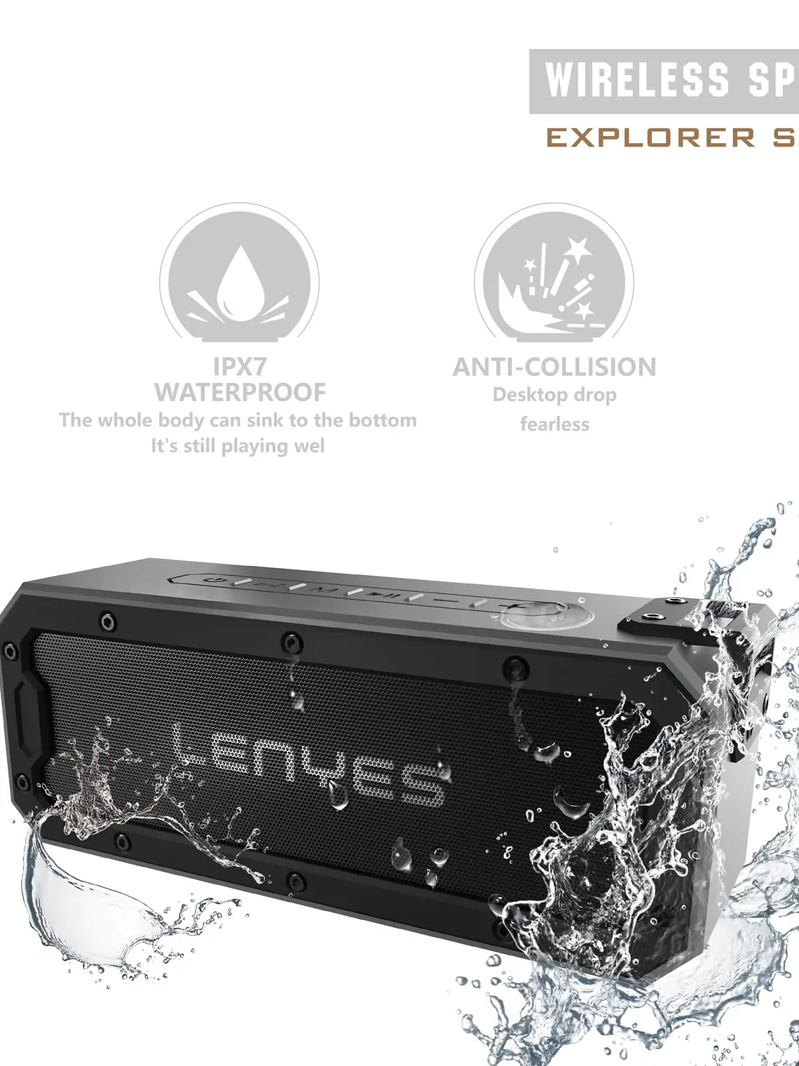 Parlante Bluetooth Lenyes S108 40W RMS IPX7 Resistente al Agua con TWS DSP y Batería 5200mAh 2