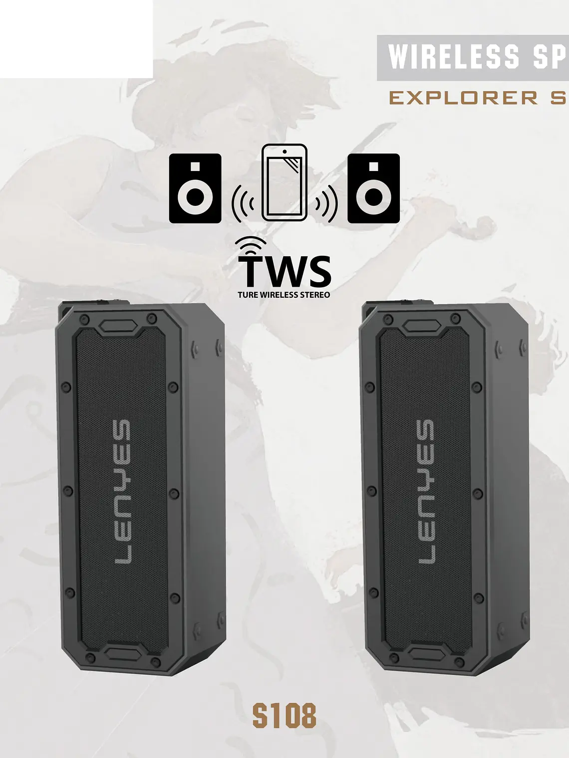Parlante Bluetooth Lenyes S108 40W RMS IPX7 Resistente al Agua con TWS DSP y Batería 5200mAh 3