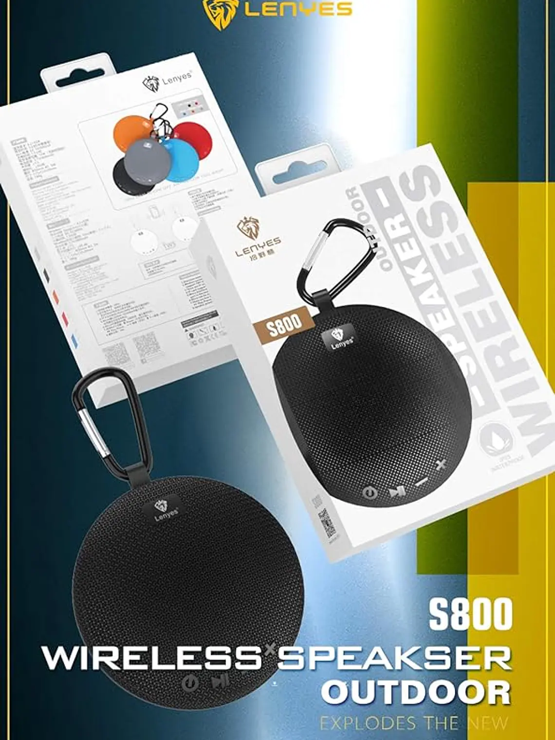 Parlante Bluetooth Lenyes S800 Portátil IPX5 Resistente al Agua con Micrófono y Sonido HD 7