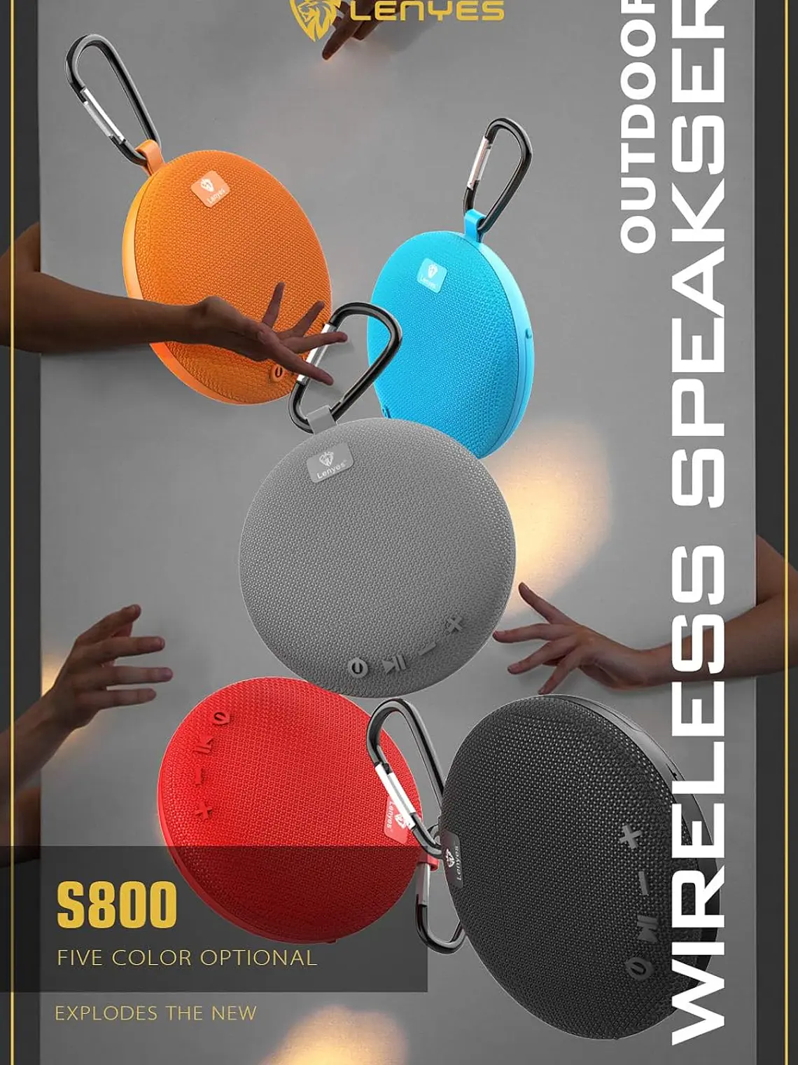 Parlante Bluetooth Lenyes S800 Portátil IPX5 Resistente al Agua con Micrófono y Sonido HD 6