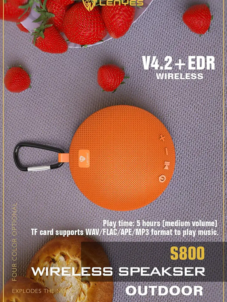 Parlante Bluetooth Lenyes S800 Portátil IPX5 Resistente al Agua con Micrófono y Sonido HD 4