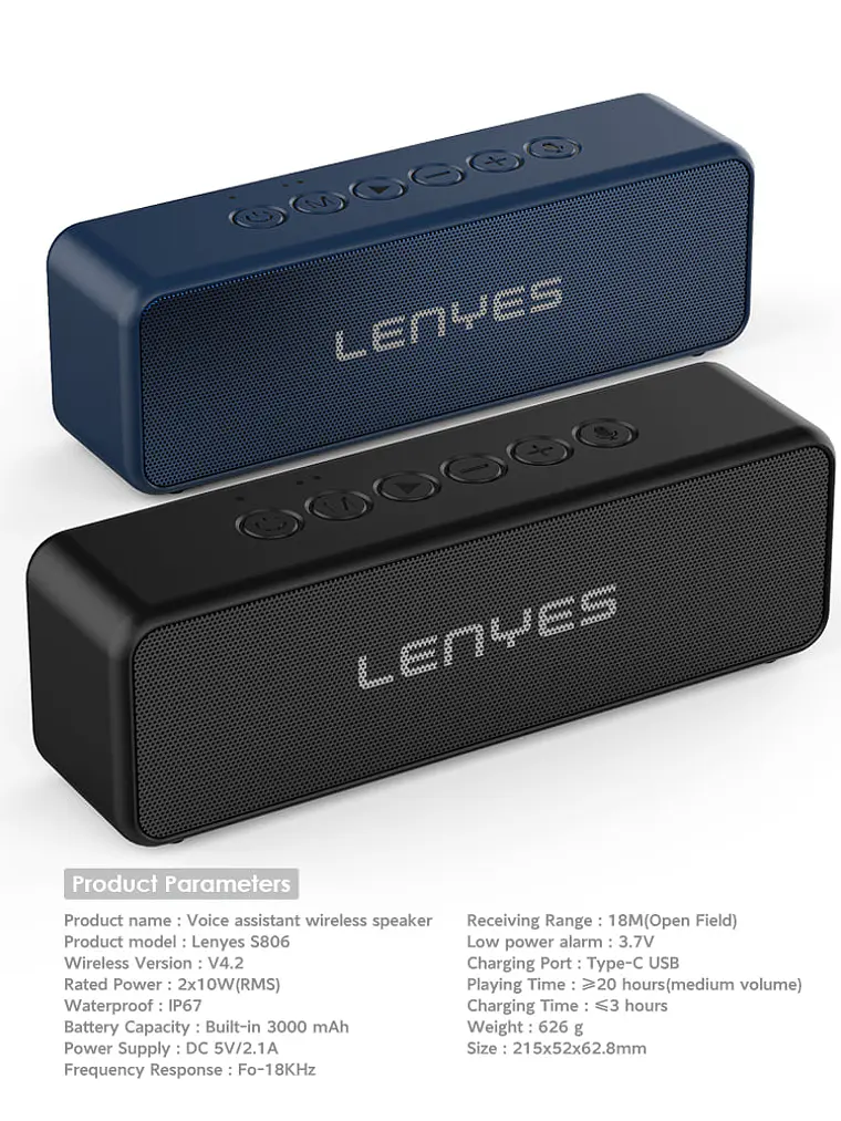 Parlante Bluetooth Lenyes S806 20W IP67 Resistente al Agua con TWS NFC y 10 Horas de Batería 4
