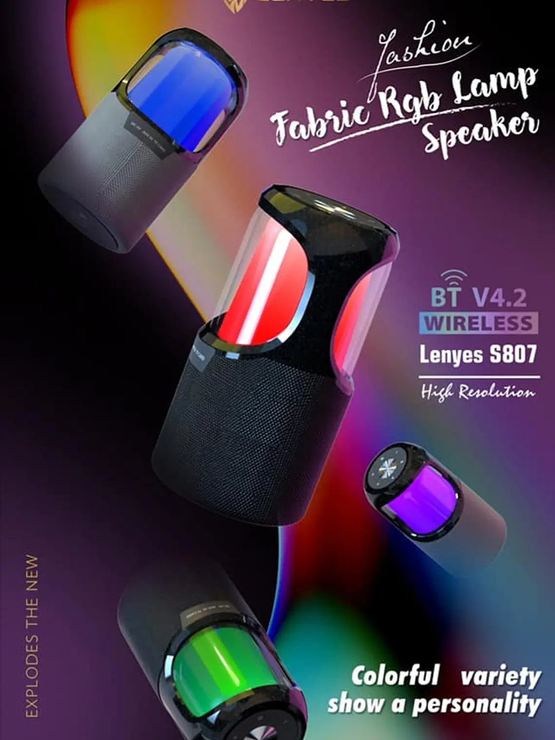 Parlante Bluetooth Lenyes S807 RGB Light IPX6 Portátil 10W con Luces LED y Micrófono 4