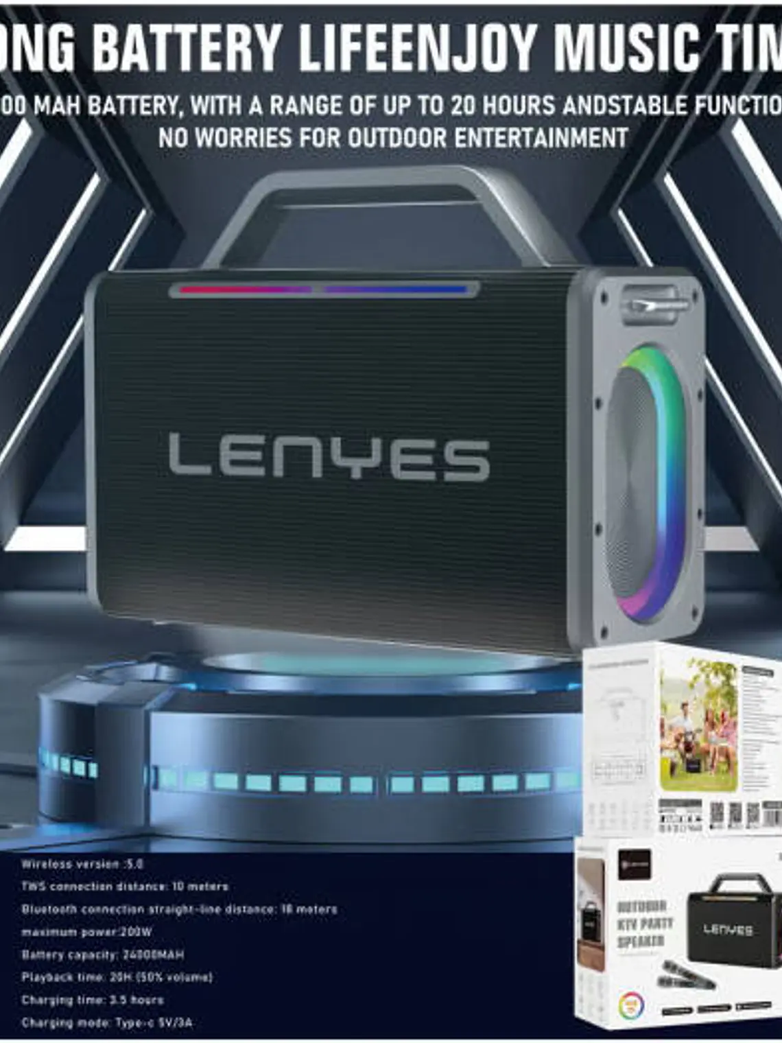 Parlante Bluetooth Lenyes S835 200W Inalámbrico con Micrófono UHF y Batería 24000mAh 4