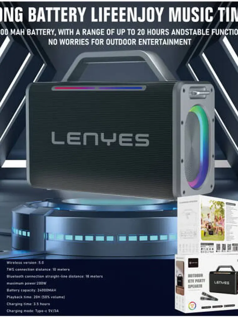 Parlante Bluetooth Lenyes S835 200W Inalámbrico con Micrófono UHF y Batería 24000mAh 4