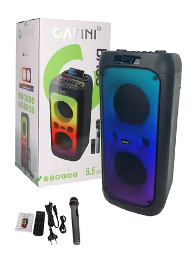 Parlante Bluetooth Cafini CN-S6033AC 80W con Micrófono Inalámbrico Luz Flame USB TF Karaoke 3