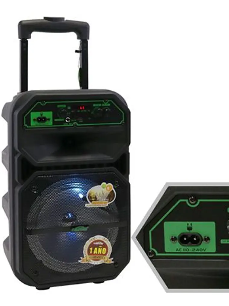 Parlante Bluetooth Portátil 8 Pulgadas CN-S2709FM-BT con Micrófono, Control Remoto y Soporte 1