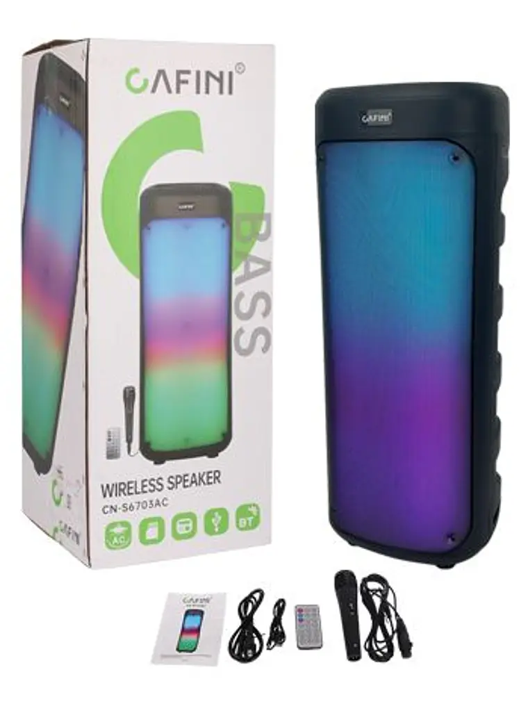 Parlante Bluetooth Portátil CN-S6703AC Doble 8 Pulgadas con Micrófono, FM, USB y Luces LED 2