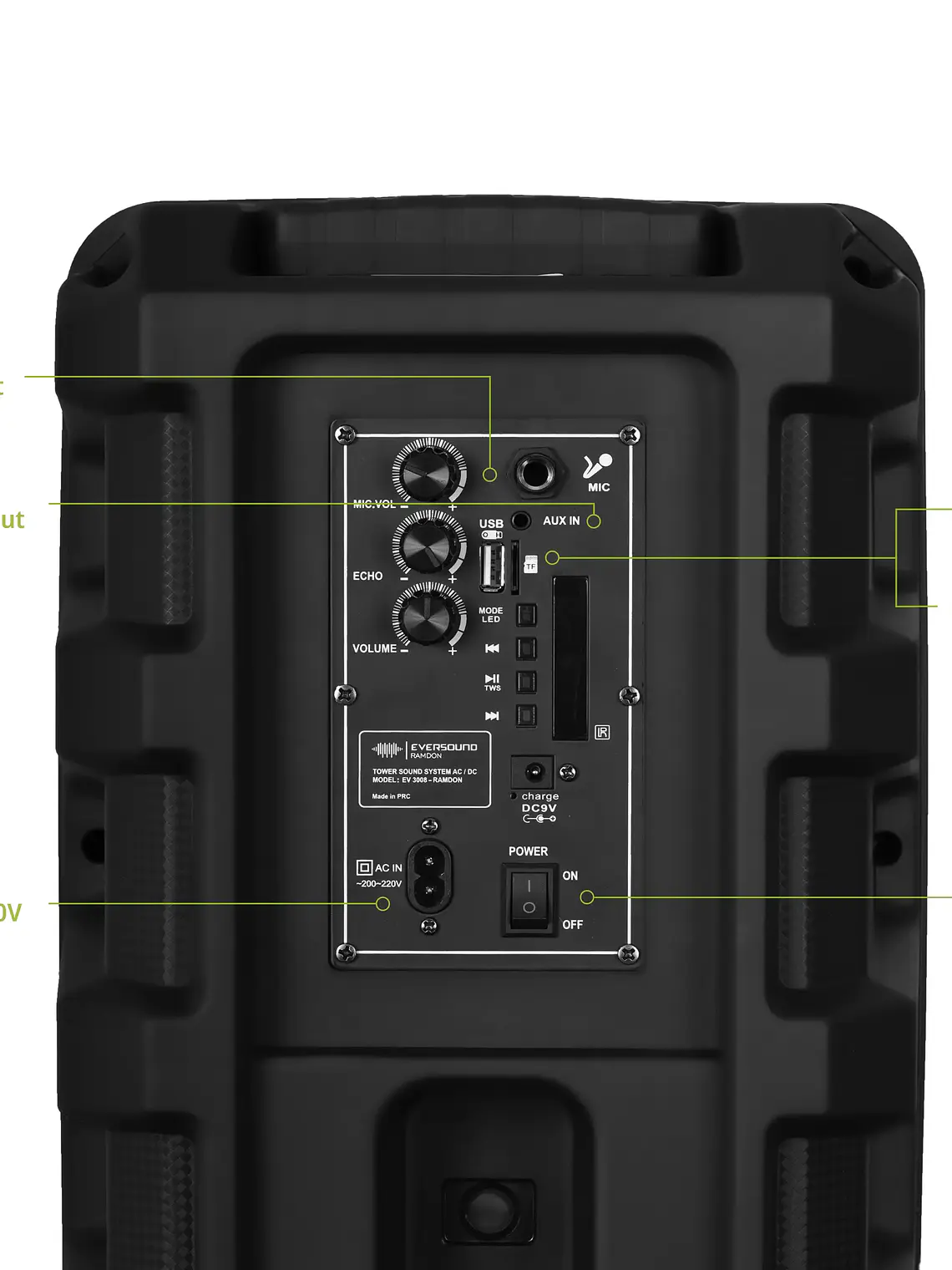 Parlante Bluetooth Ramdon EV 3008 Torre 8