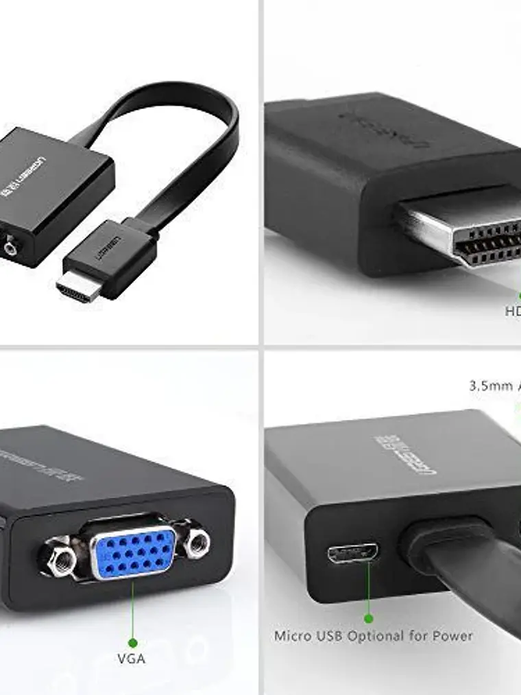 Adaptador HDMI a VGA UGREEN 40248 con Salida de Audio Full HD 1080P para PC Laptop PS4 Xbox Monitor Proyector 4