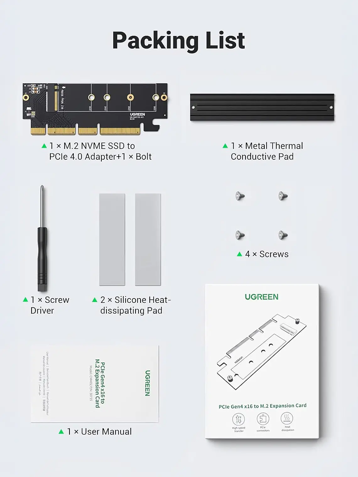 Tarjeta de Expansión UGREEN 30715 M.2 NVMe PCIe 4.0 x4 para SSD  2