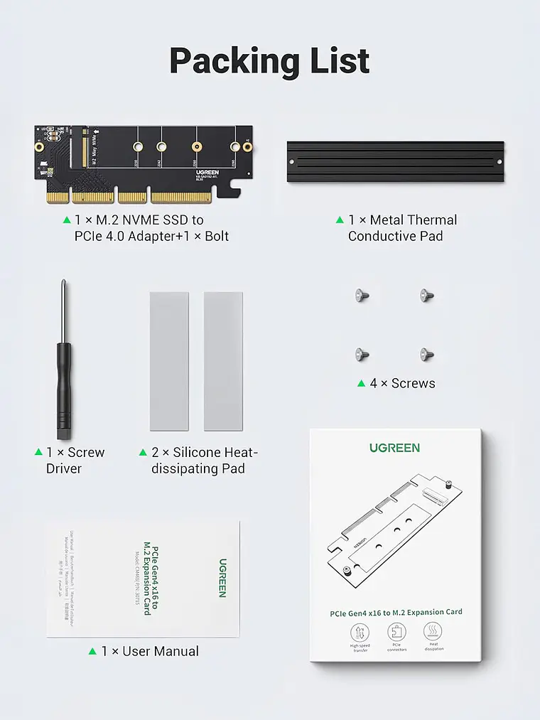 Tarjeta de Expansión UGREEN 30715 M.2 NVMe PCIe 4.0 x4 para SSD  2