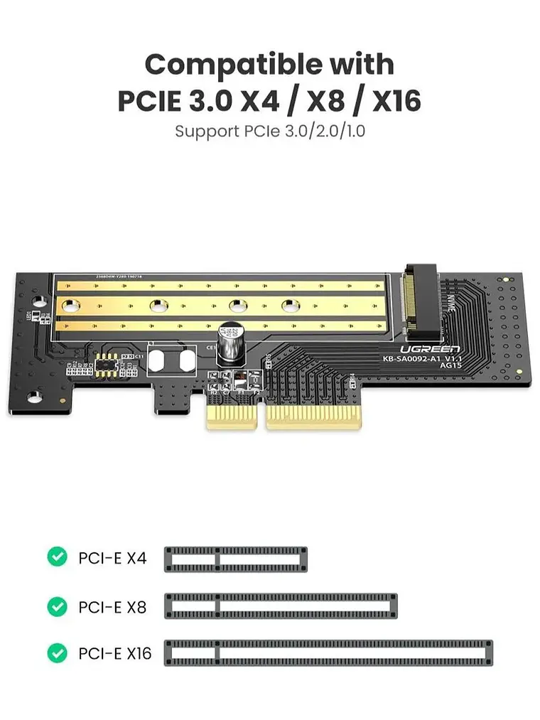 Adaptador de Tarjeta M.2 SATA y M.2 NVMe a PCIe 3.0 x4 UGREEN 70504 para SSD 2230/2242/2260/2280 3