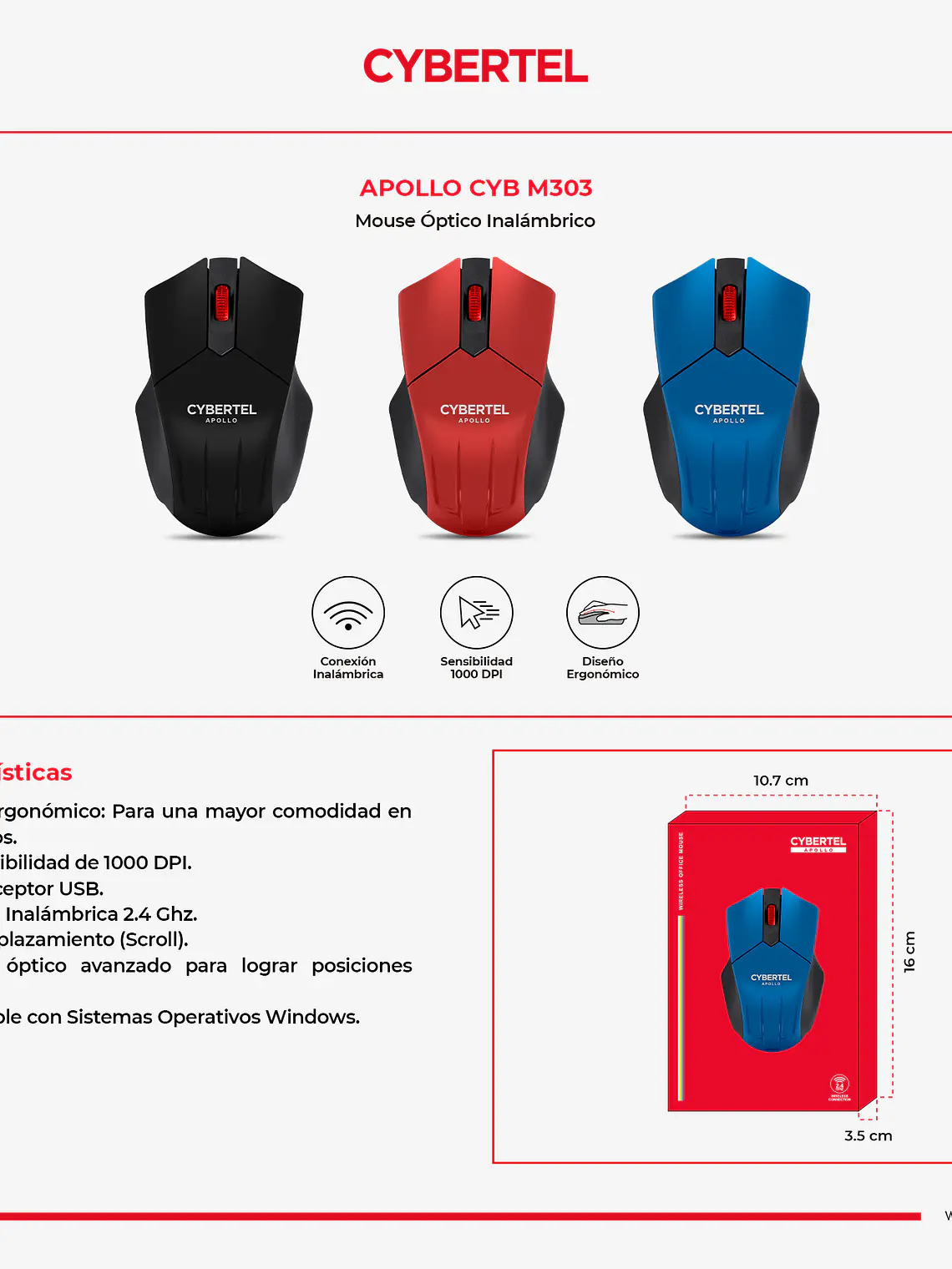 Mouse Inalámbrico Cybertel CYB M303 Apollo 1000 DPI 4