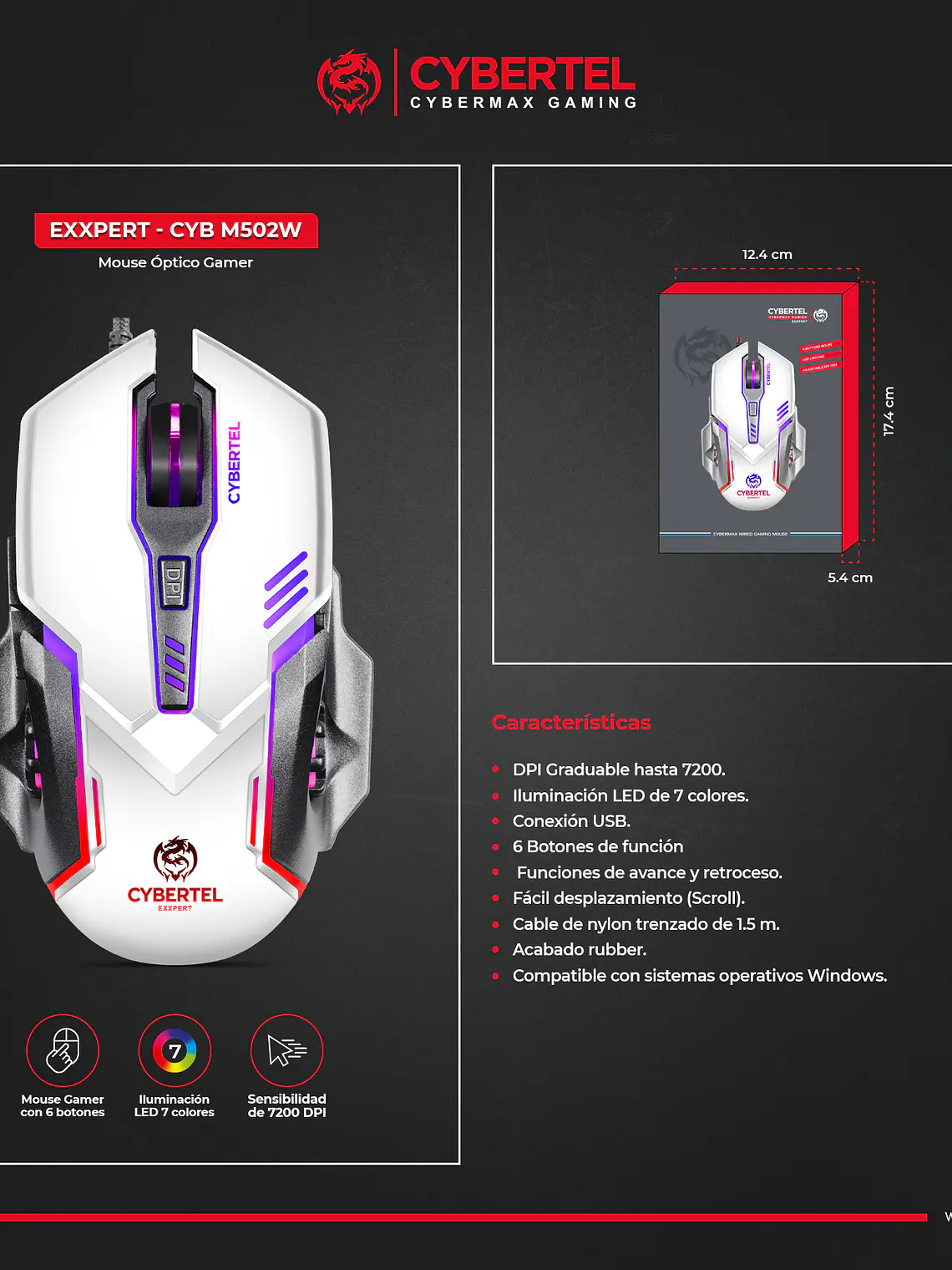 Mouse Gamer Cybertel Cybermax Exxpert CBX M502W al Mejor Precio en Peru 6