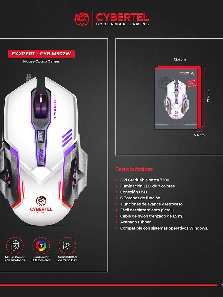 Mouse Gamer Cybertel Cybermax Exxpert CBX M502W al Mejor Precio en Peru 6