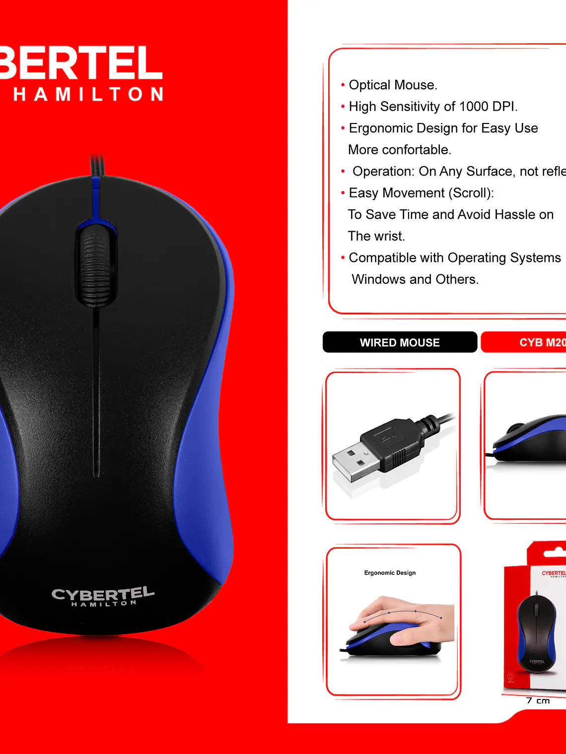 Mouse Cybertel Hamilton M209 Óptico 1000 DPI USB 14