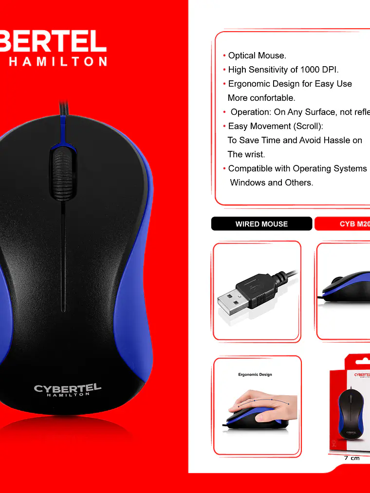 Mouse Cybertel Hamilton M209 Óptico 1000 DPI USB 14