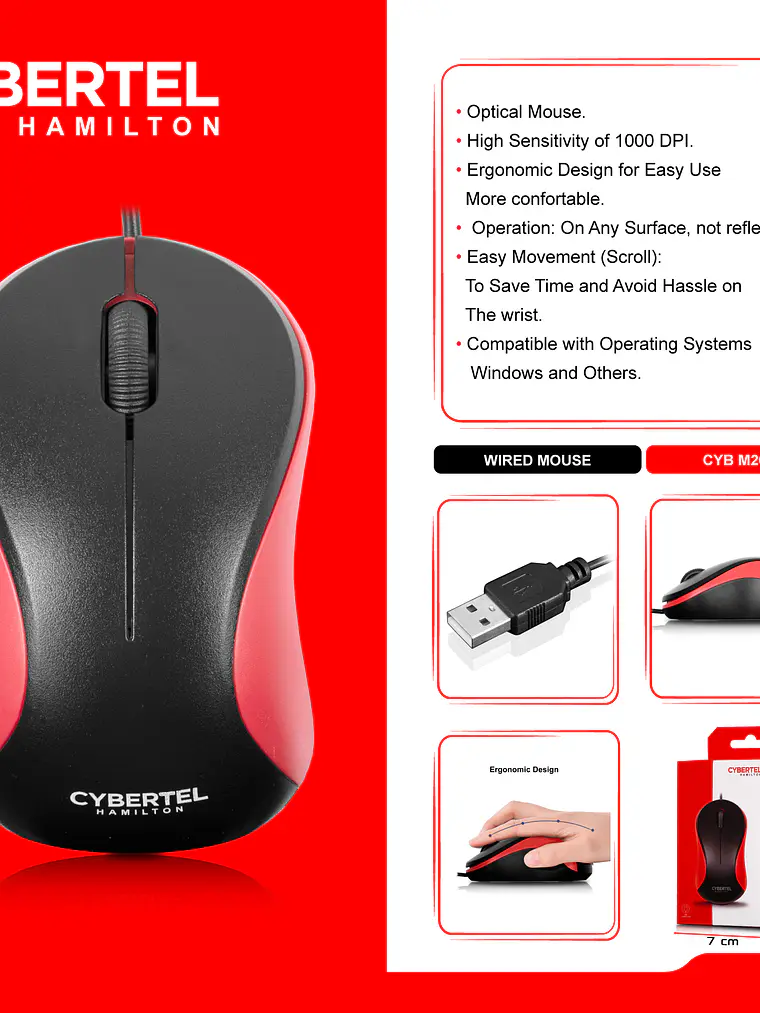 Mouse Cybertel Hamilton M209 Óptico 1000 DPI USB 7