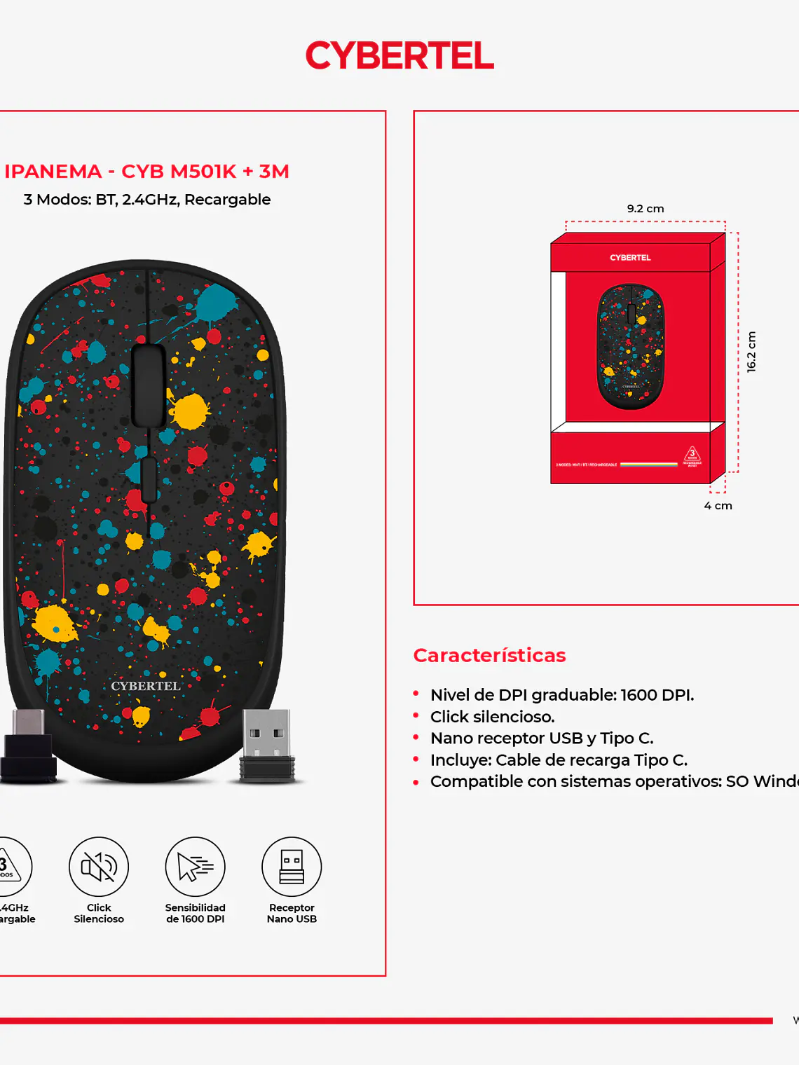 Mouse Cybertel Ipanema M501W 3M Inalámbrico Bluetooth Recargable 2