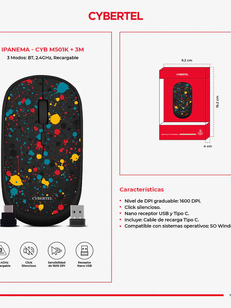 Mouse Cybertel Ipanema M501W 3M Inalámbrico Bluetooth Recargable 2
