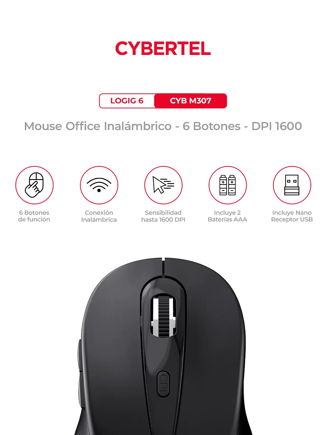 Mouse Inalámbrico Cybertel CYB-M307 6 Botones 1600 DPI 5