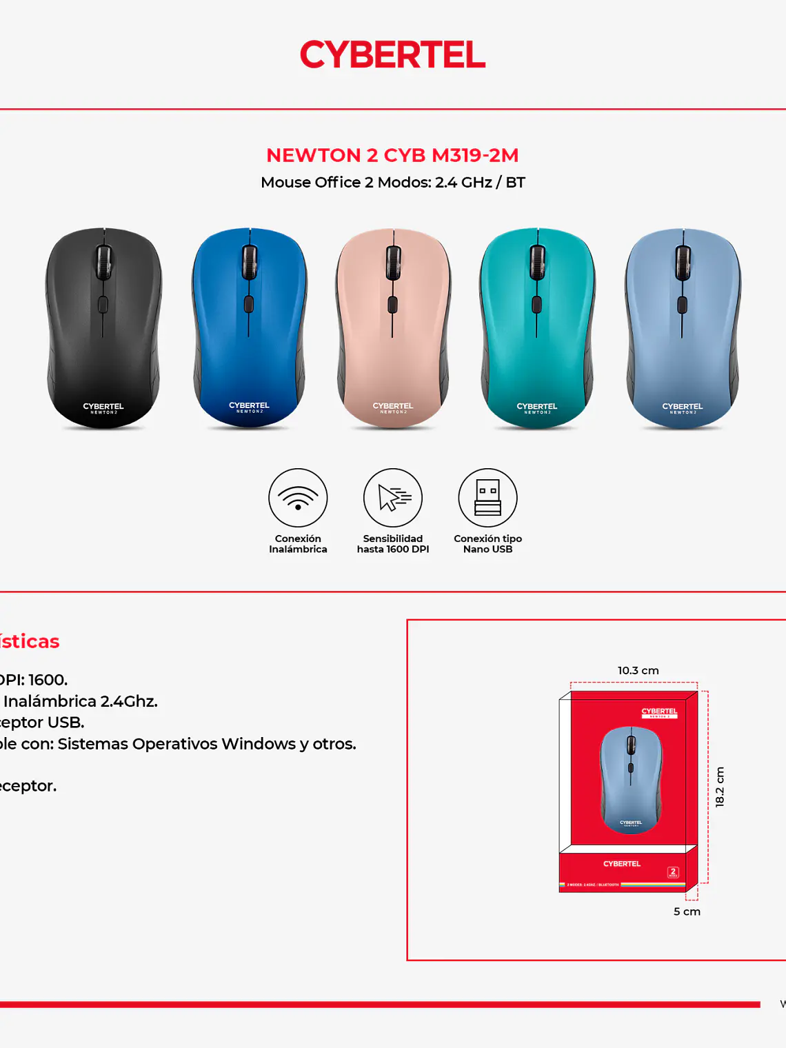 Mouse Inalámbrico Cybertel Newton CYB M319 6