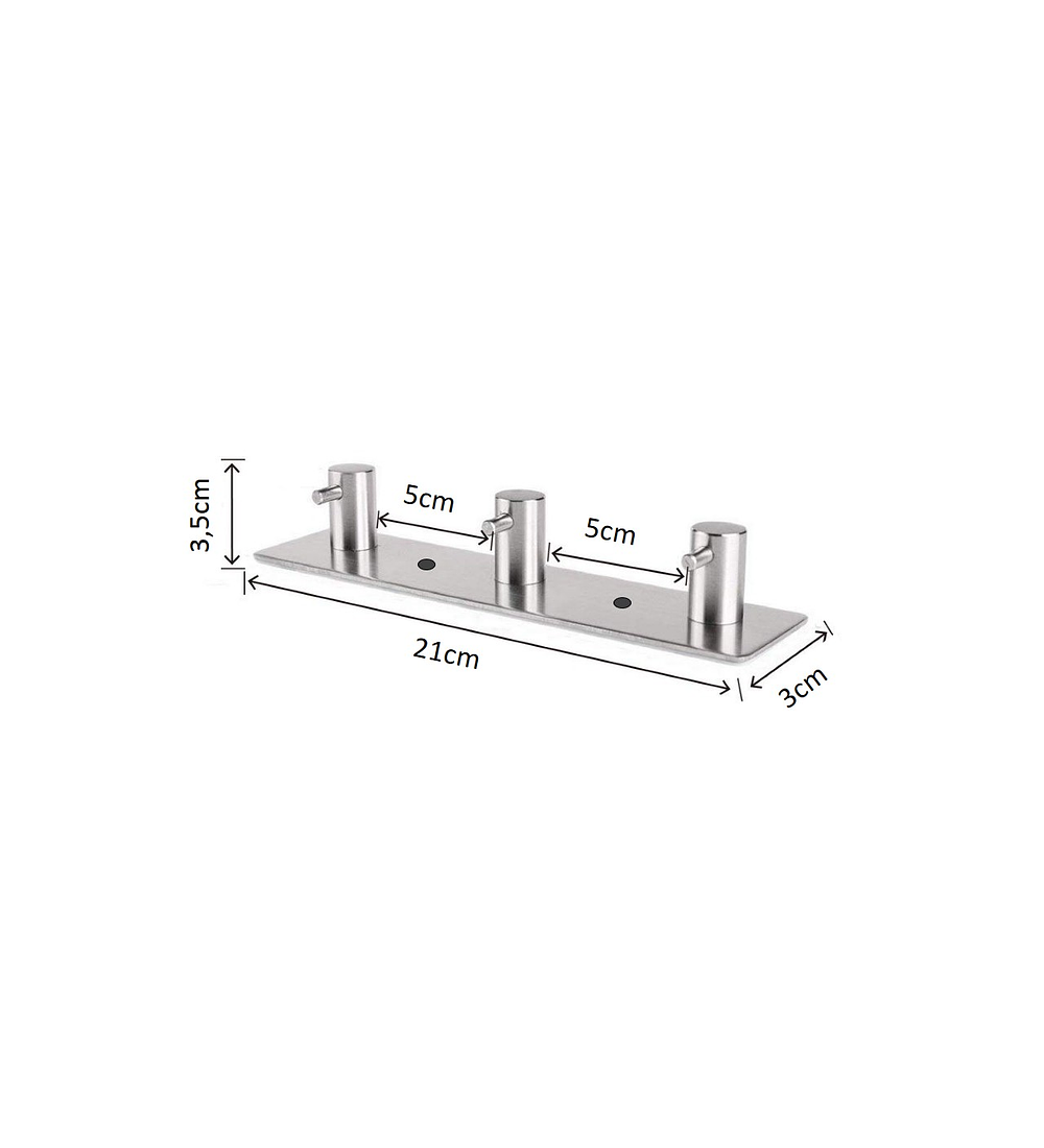 Perchero Acero Inoxidable 304 X 3 Puestos
