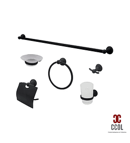 Set Accesorio Baño 6 Piezas Zamak Base Redonda Negro Atalaya