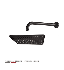 Regadera Ducha Rectangular Negra En ABS + Brazo A Muro Negro