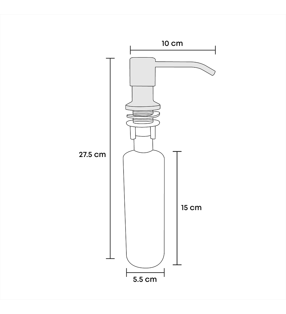 Dispensador de Jabón Para Lavaplatos 350ML Válvula Acero Inoxidable BH