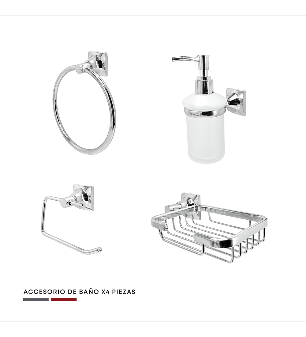 Set X 4 Piezas Accesorios Baño Lujo Cromado Brillante Xcaret