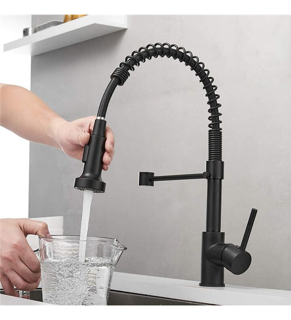 Grifo Cocina Profesional Con Rociador Monomando Negro