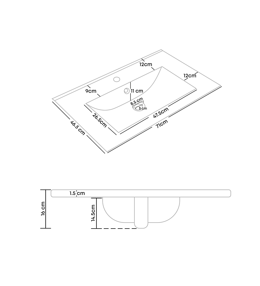 Placa Lavamanos Blanco Submontar 71cm x46.5cm x 19cm