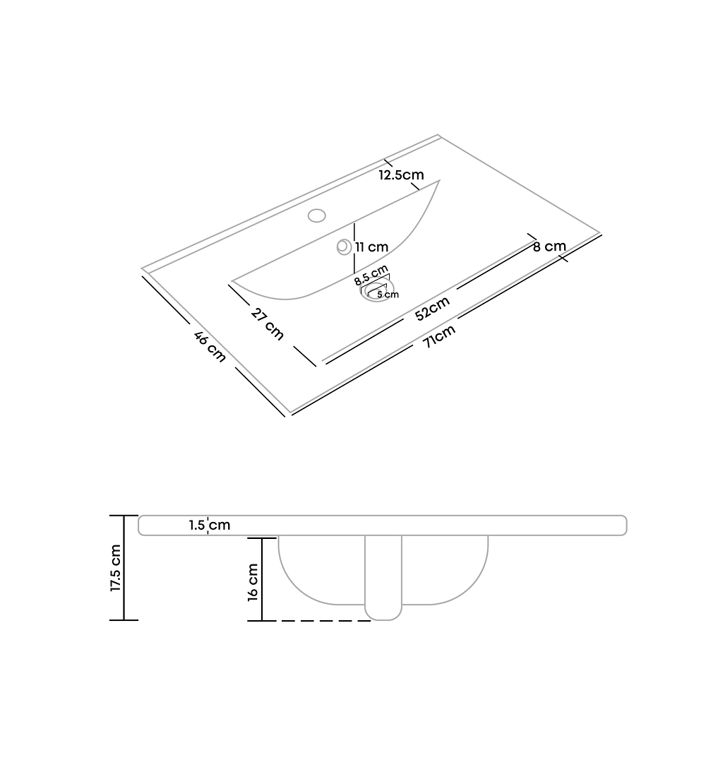 Placa Lavamanos Blanco 71xcmx46cm Poceta Ondulada Ceramica